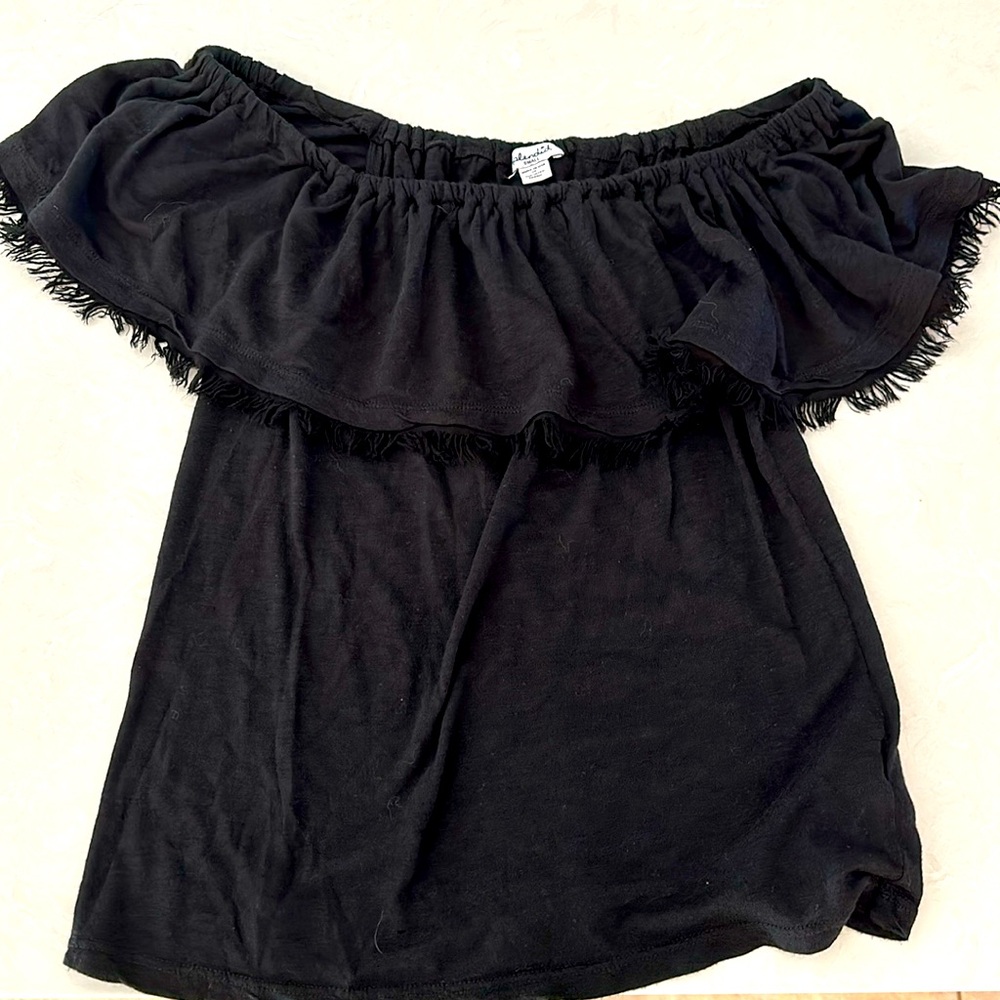 Splendid Soft Off The Shoulder Fringe Top Small